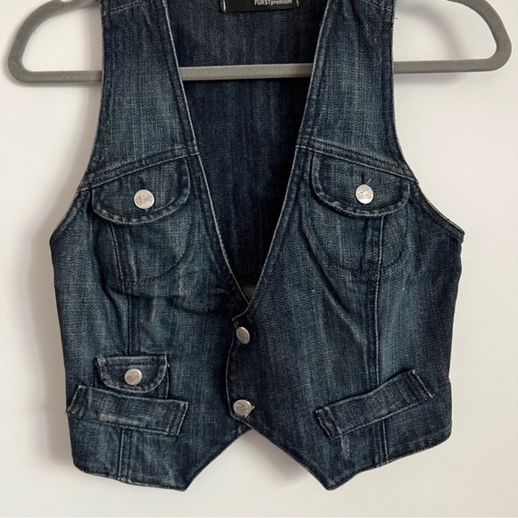 Vintage Y2K Furst Premium Denim Vest Button Front-Size 4 Utility Cargo Style - Picture 4 of 14